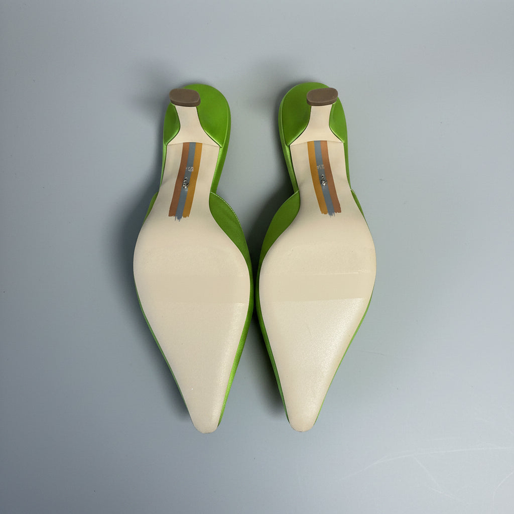 Sam Edelman acid green satin mule jeweled Brit heel, Size 8.5, BRAND NEW IN BOX!