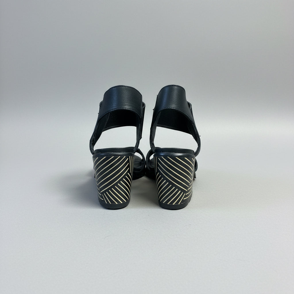 Sorel black sandal striped Nadia heel, Size 8