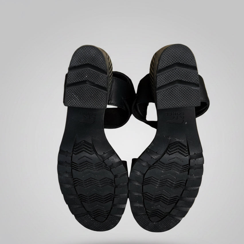 Sorel black sandal striped Nadia heel, Size 8
