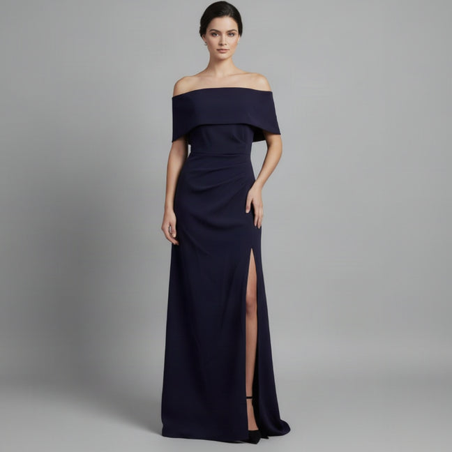 Marina eggplant off-shoulder dress, Size 14