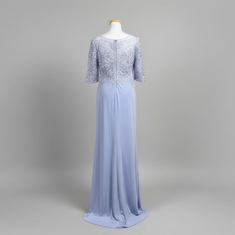JJ’s House lavender jersey lace bodice dress, Size 14