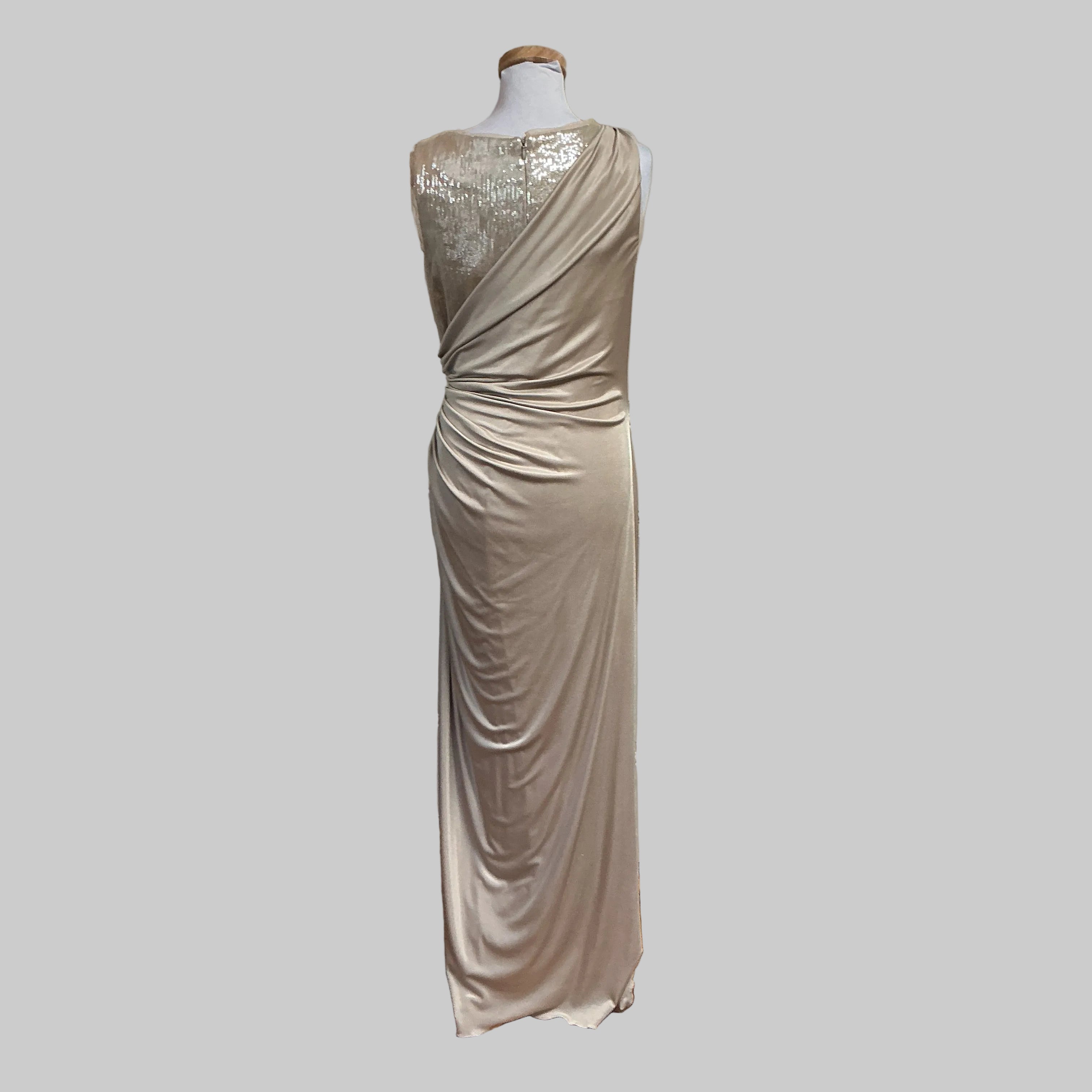 Adrianna Papell champagne jersey/sequin dress, Size 12