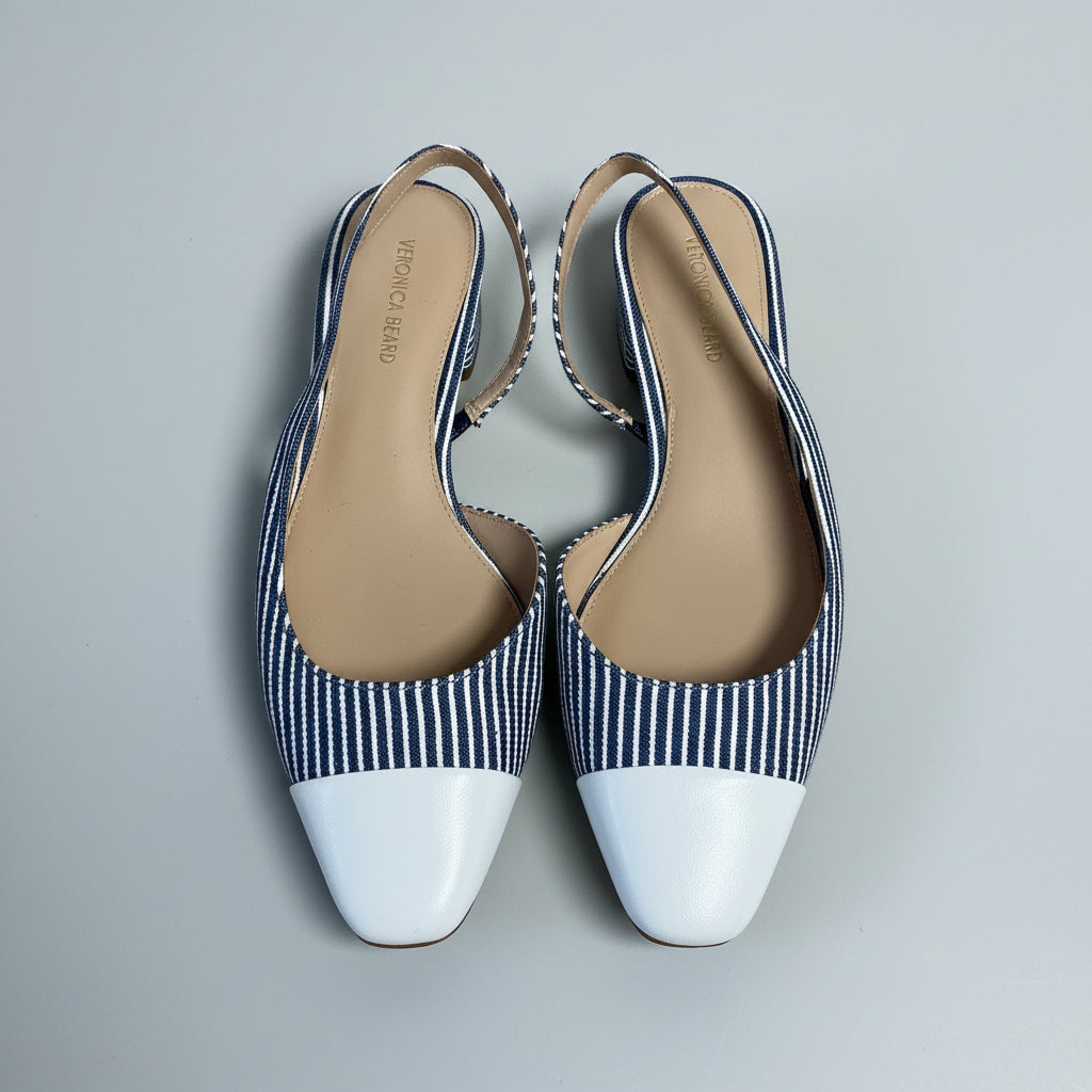 Veronica Beard denim/white striped flats, size 6.5, BRAND NEW!