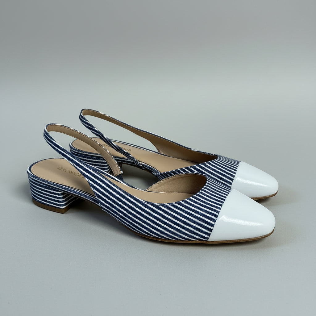 Veronica Beard denim/white striped flats, size 6.5, BRAND NEW!