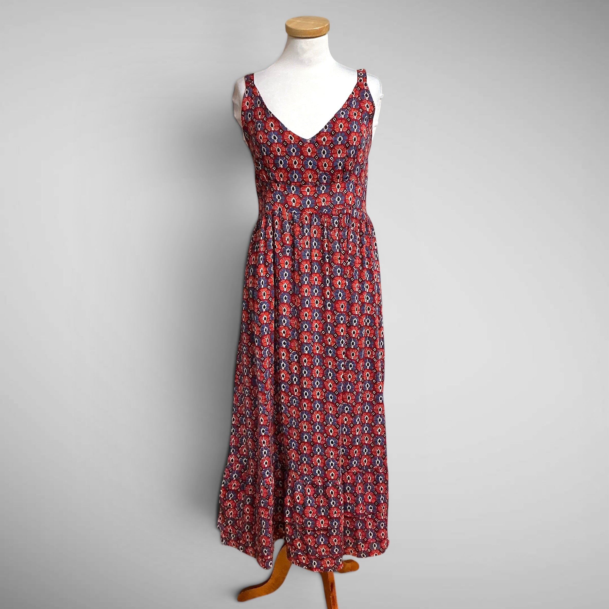 Raga red/blue cotton Jasleen maxi dress, size L, NEW WITH TAGS!