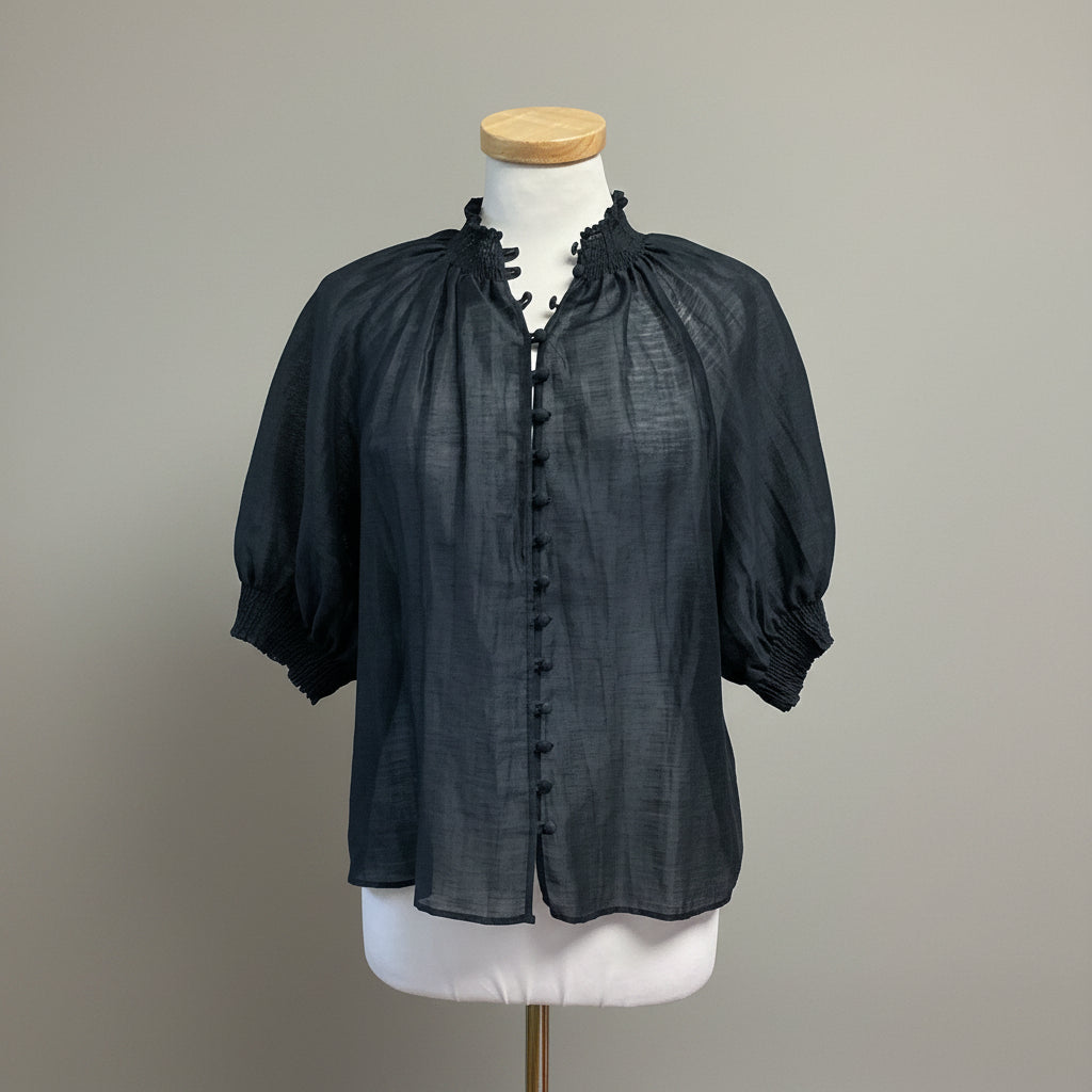 Lavender Brown navy blouse, size L, NEW WITH TAGS!