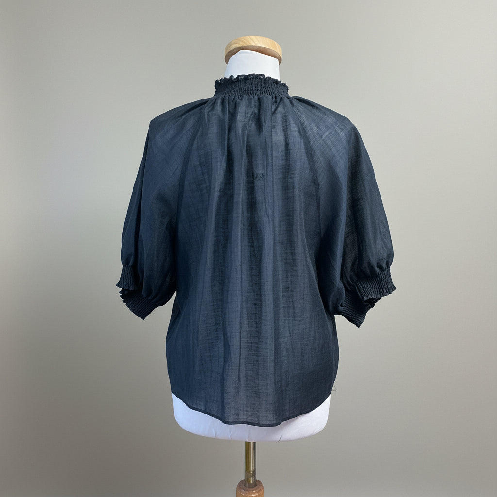 Lavender Brown navy blouse, size L, NEW WITH TAGS!