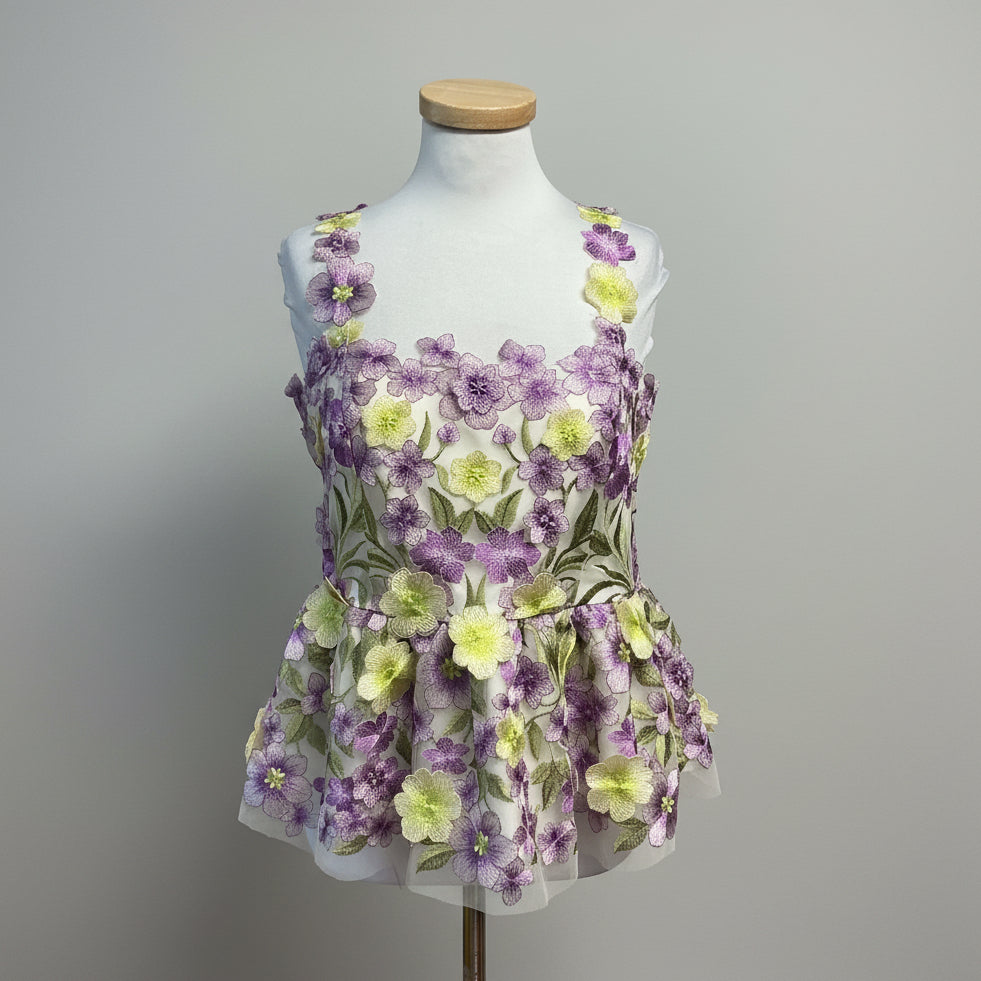 Muse by Marchesa lavender and lime floral appliqué blouse, size 10, NEW WITH TAGS!