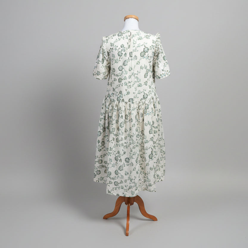 Free People cream, sage and blue floral Bella Mae Midi dress, size S