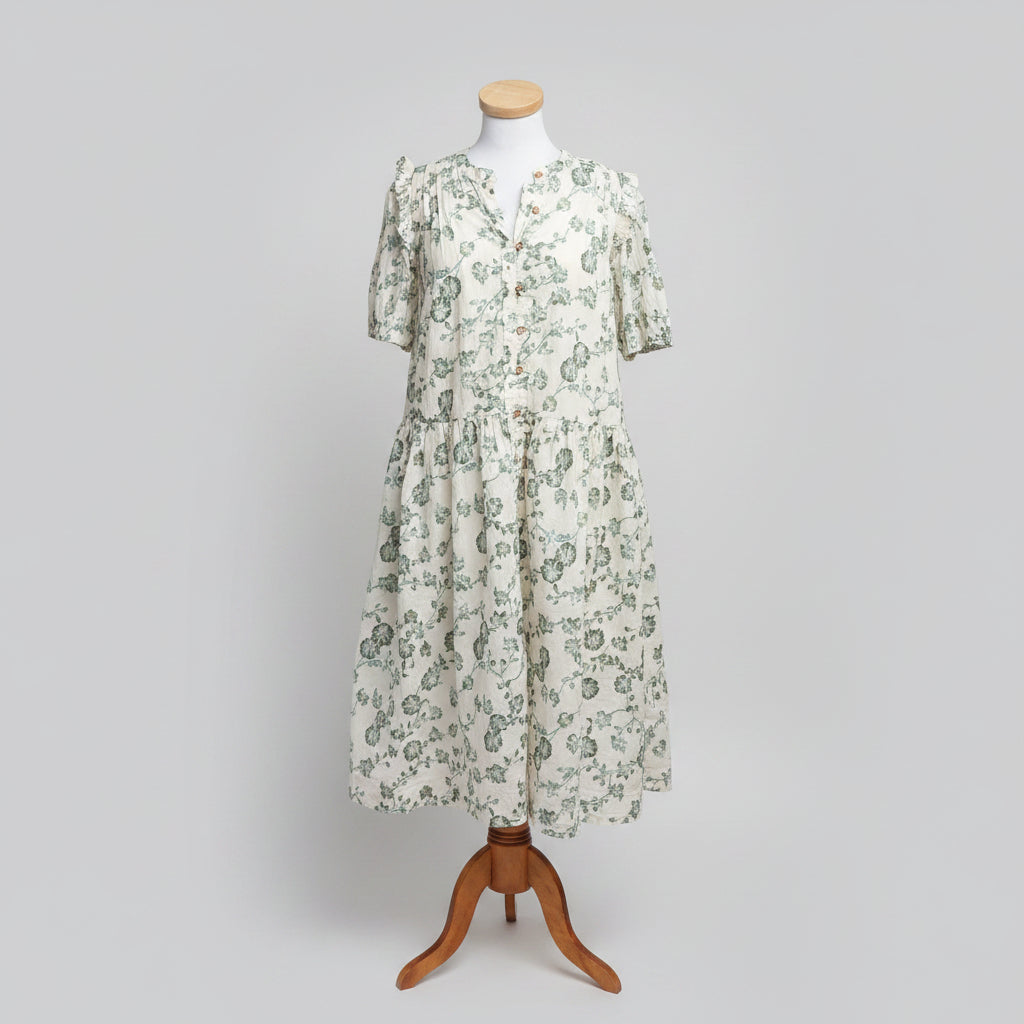 Free People cream, sage and blue floral Bella Mae Midi dress, size S