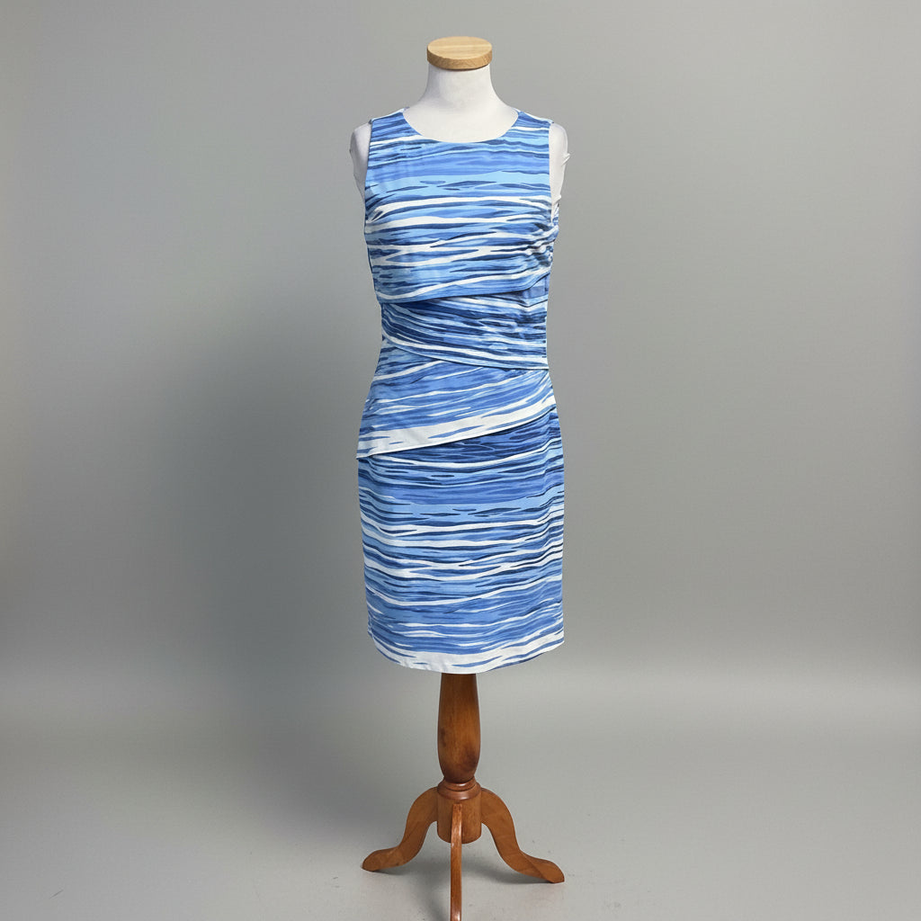 J. McLaughlin blue and white Nicola Catalina cloth sheath dress, Size M