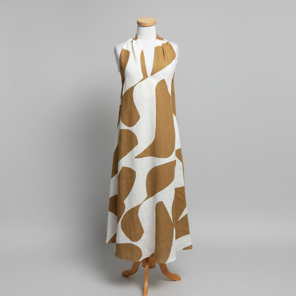 Banana Republic camel and white linen Pauline dress, size S/Petite