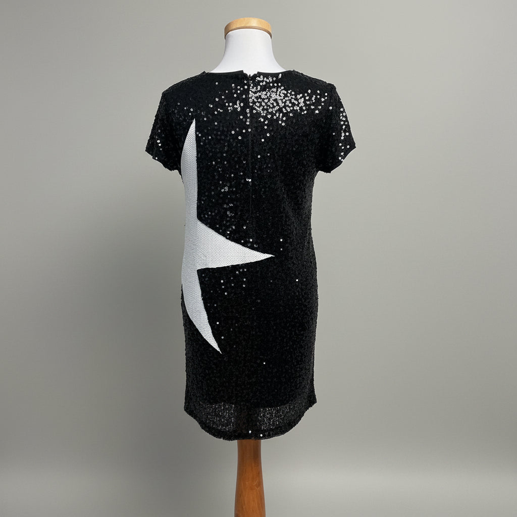 Aidan black and white star sequin cocktail dress, size M, NEW WITH TAGS!