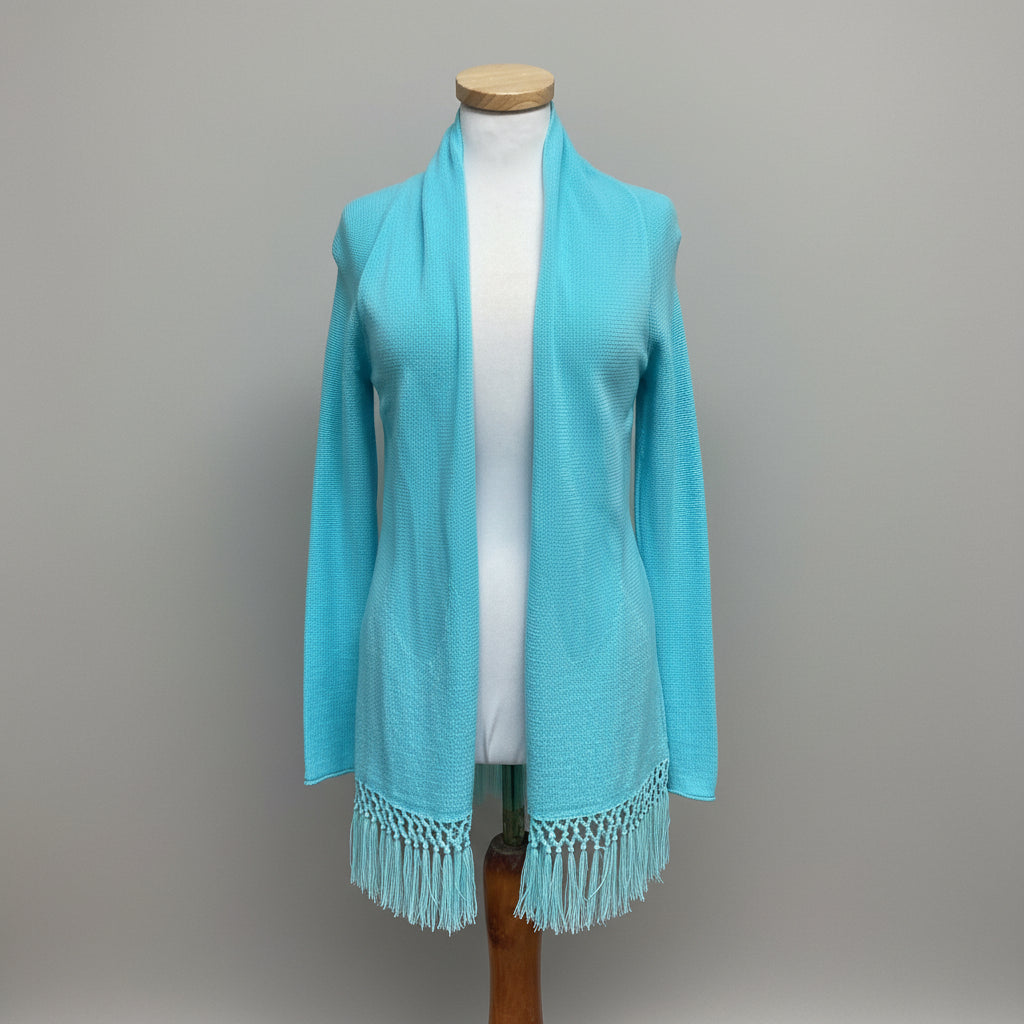 Lilly Pulitzer turquoise Tatum Fringe Hem cardigan, size S
