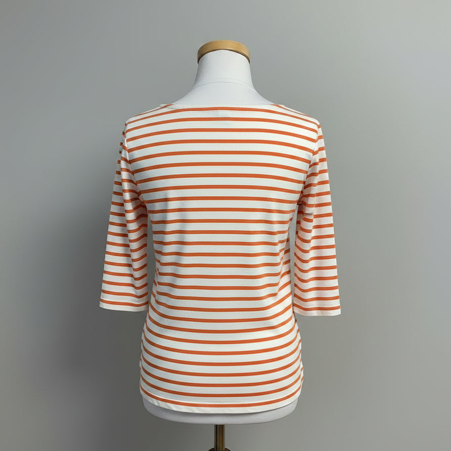 St. James white and orange stripe top, size 10