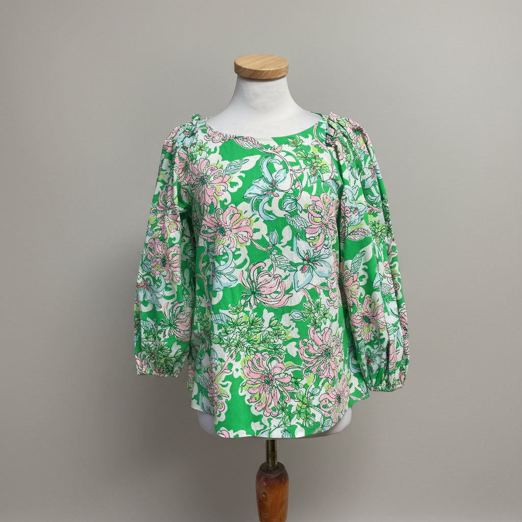 Lilly Pulitzer green print Barbara blouse, Size 6