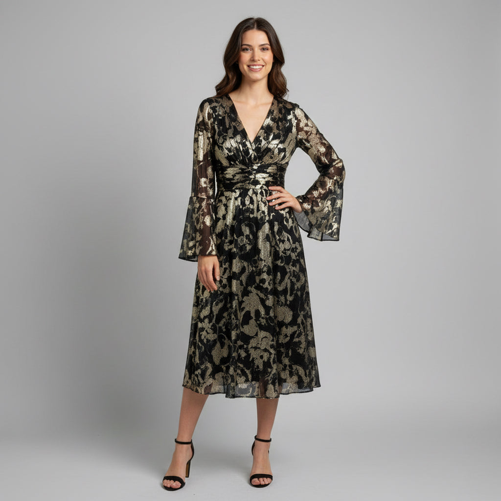 Betsy & Adam navy and gold Annabelle dress, size 6