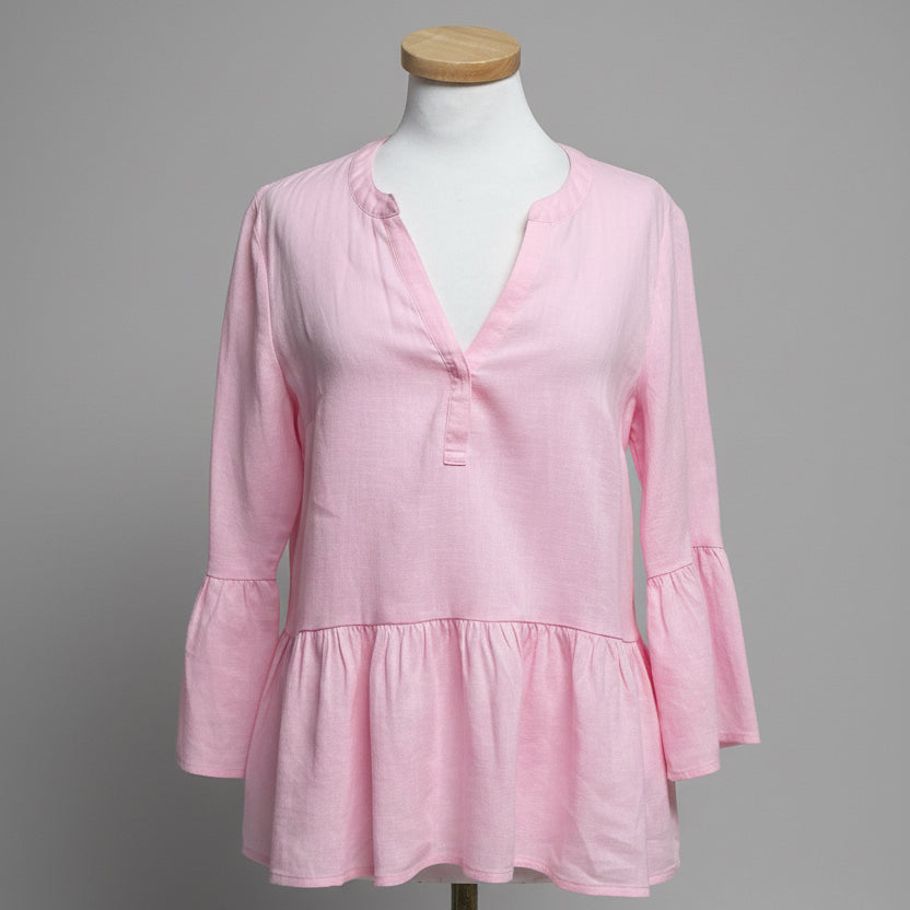 Lilly Pulitzer pink linen bell sleeve blouse, size S