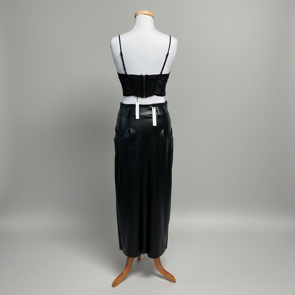 Stillwater black vegan leather skirt and satin top set, size M, NEW WITH TAGS!
