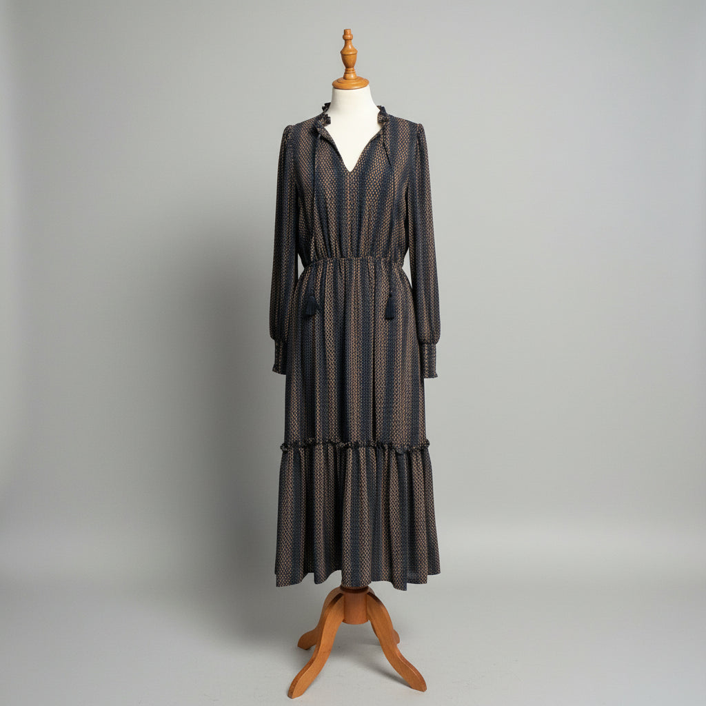 Tahari navy & tan dots dress, Size S