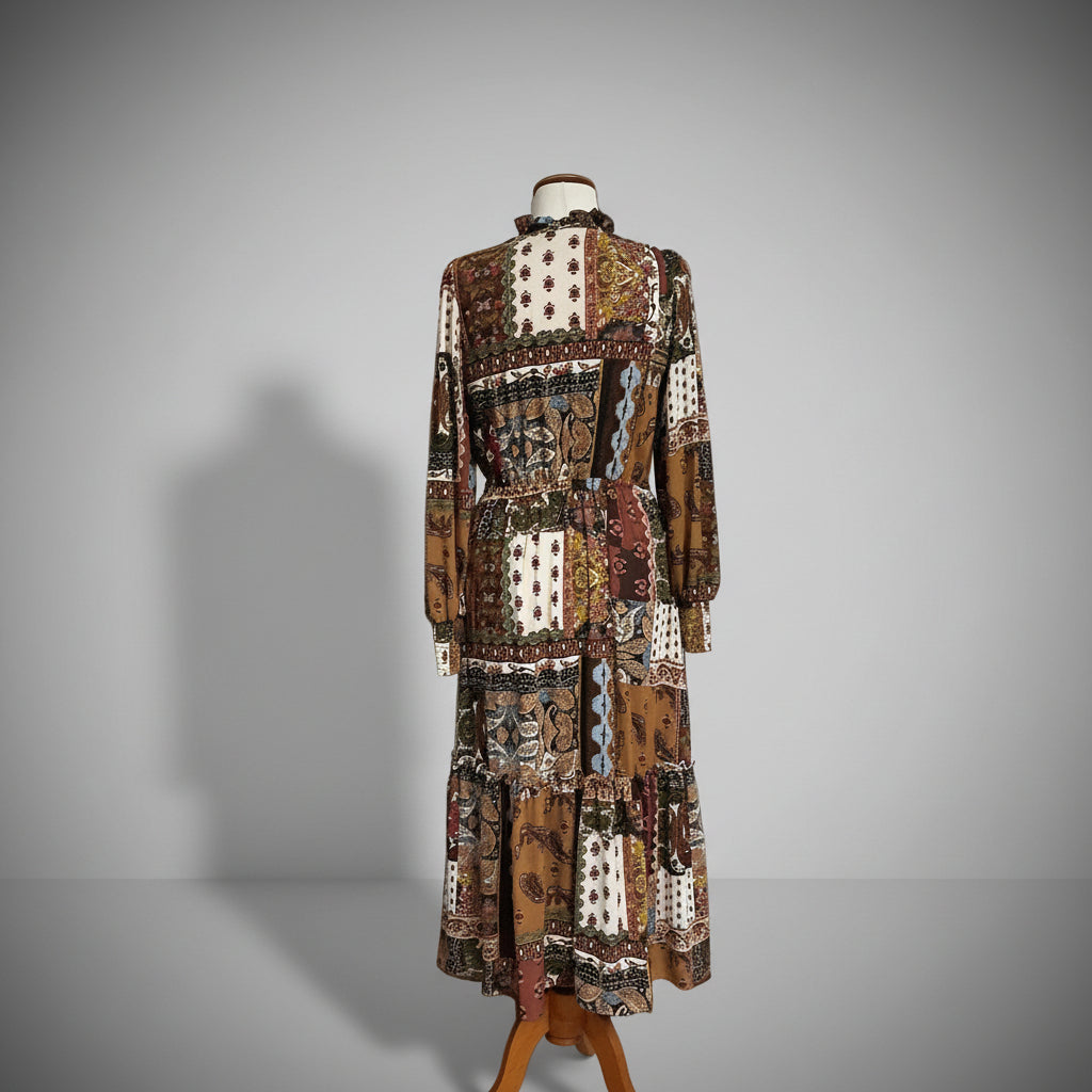 Tahari brown paisley patch print maxi dress, Size S/P