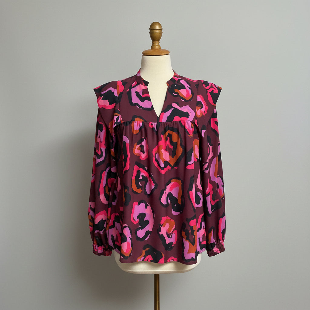Crosby plum and hot pink Jungle Queen blouse, size S, BRAND NEW!