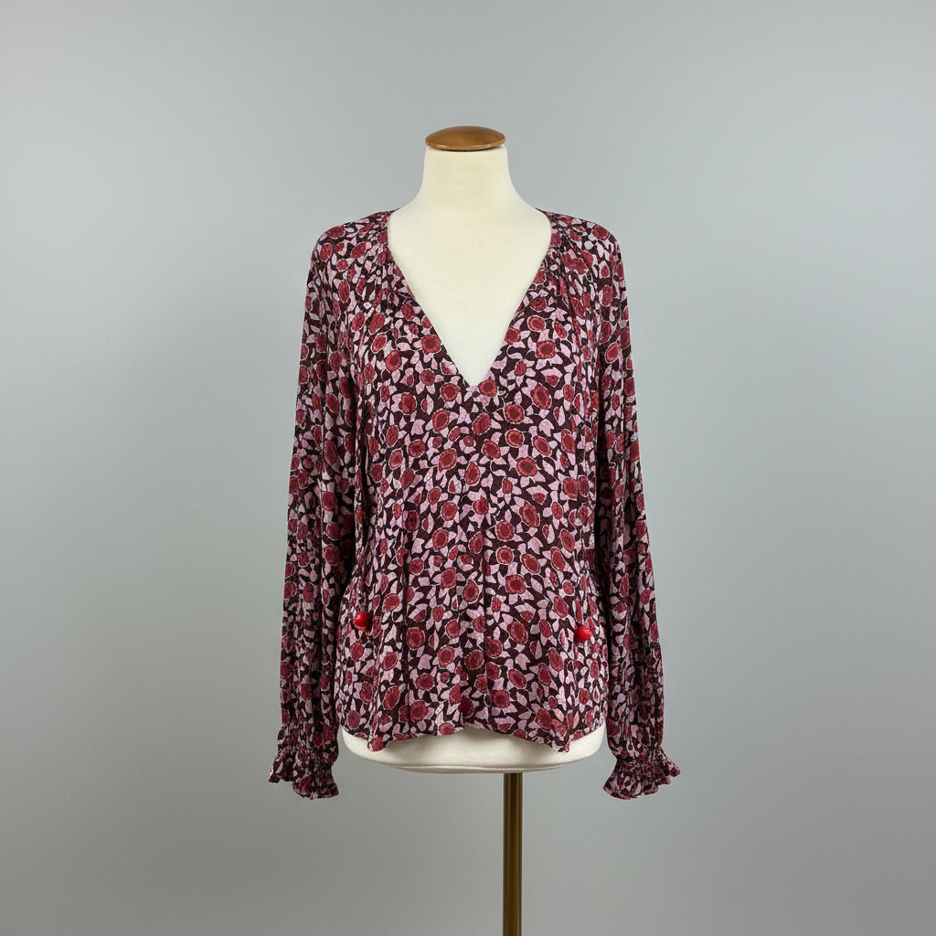 Omika burgundy and pink floral blouse, size XS