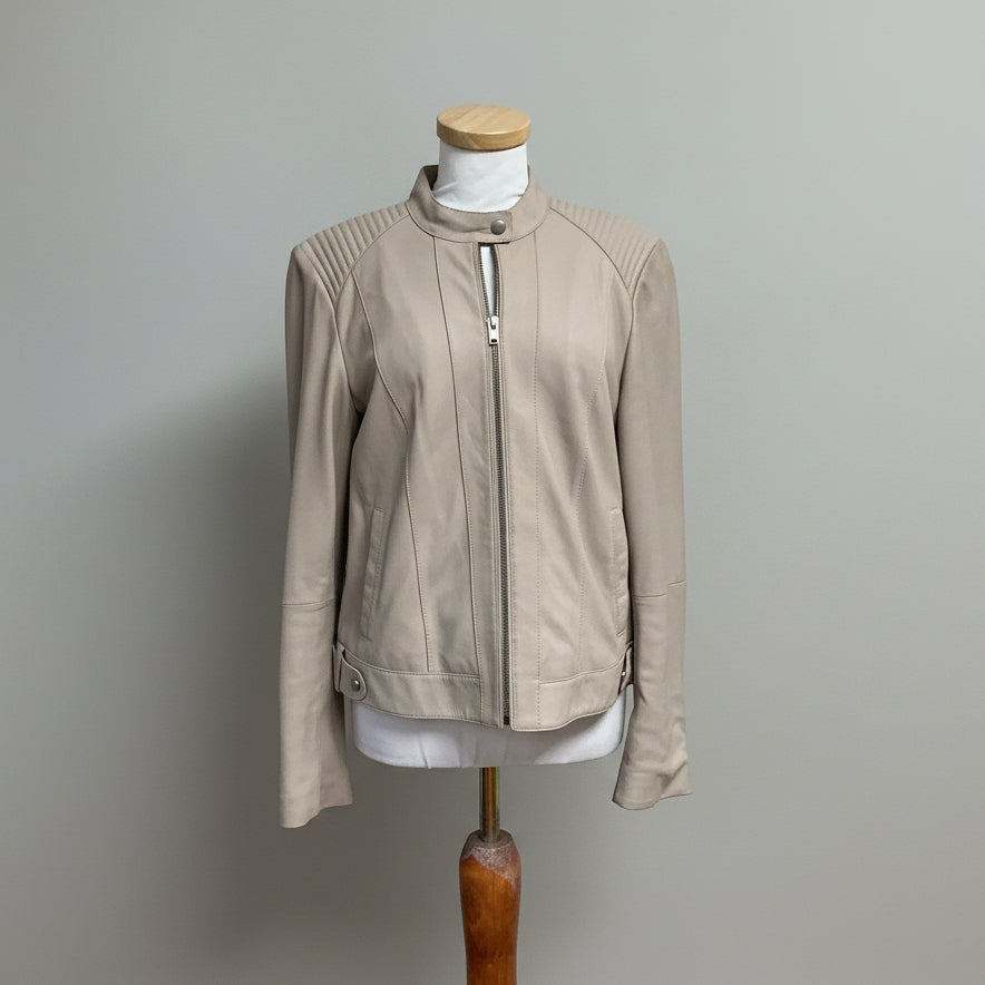 Cole Haan beige leather zip jacket, Size L