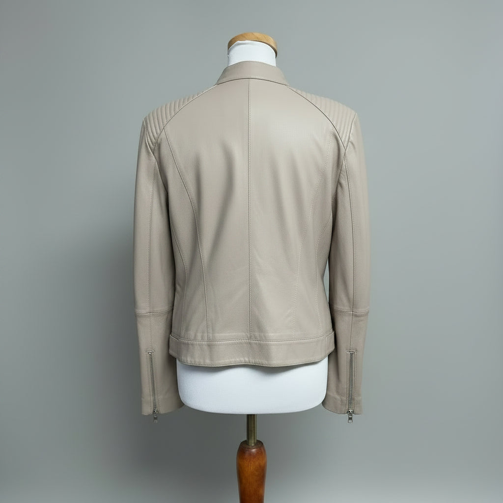 Cole Haan beige leather zip jacket, Size L