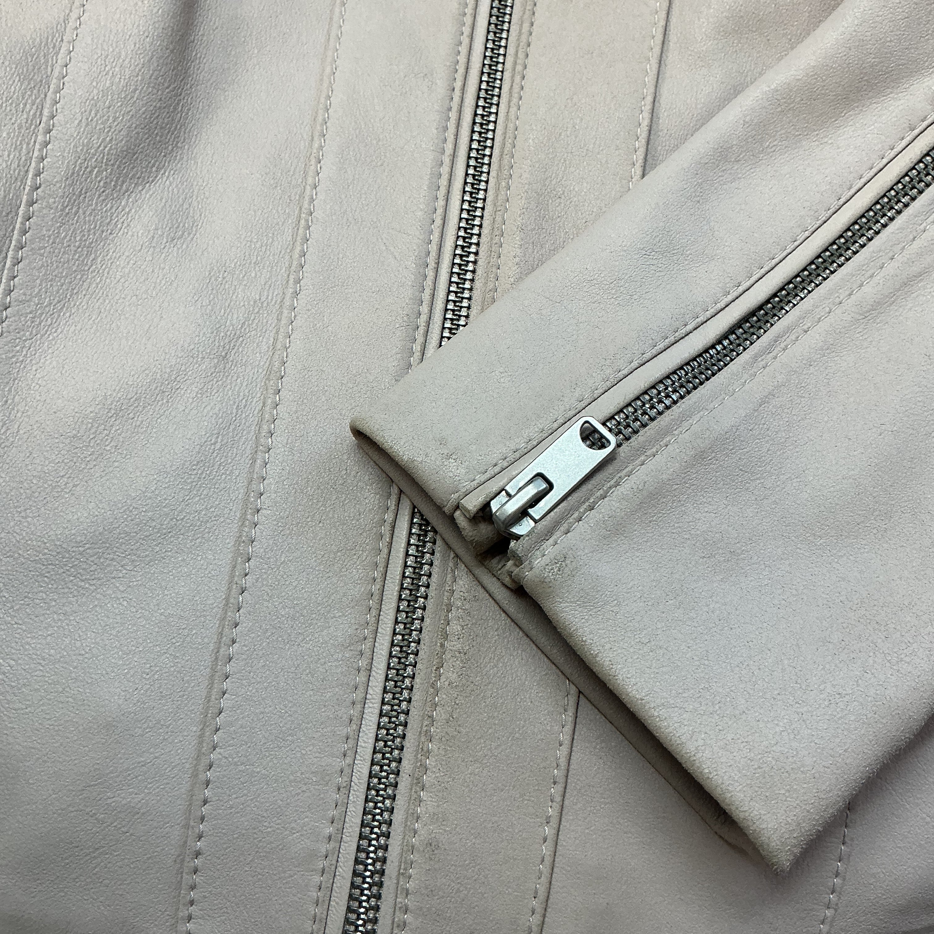Cole Haan beige leather zip jacket, Size L