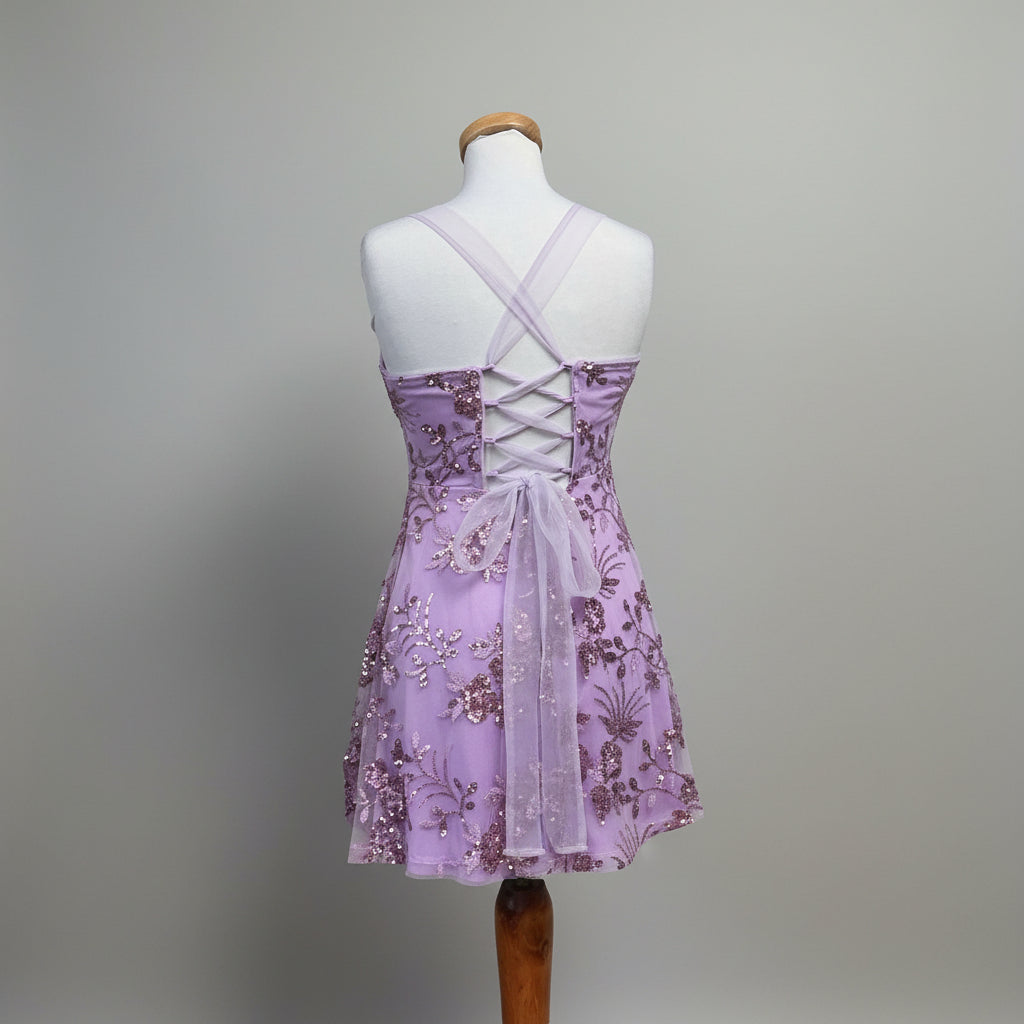 Windsor lavender mesh & sequins short dress, size L, NEW WITH TAGS!