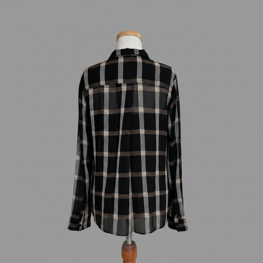 AKRIS black and camel plaid blouse, size 12