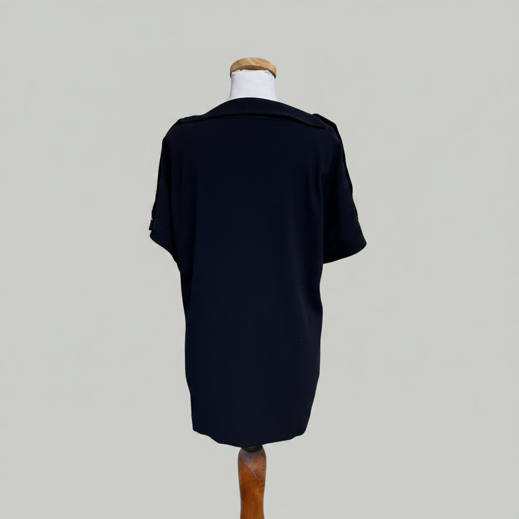 Escada navy blouse with gold detail, size 40 (US 10)