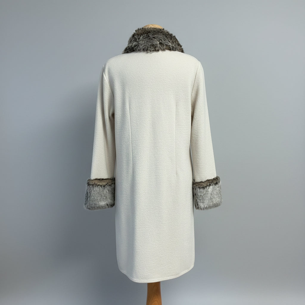 Marae beige wool Jackie coat with faux fur trim, size M