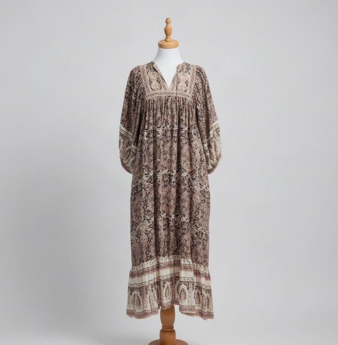Cleobella cream, black, and blush print Celia dress, size XS