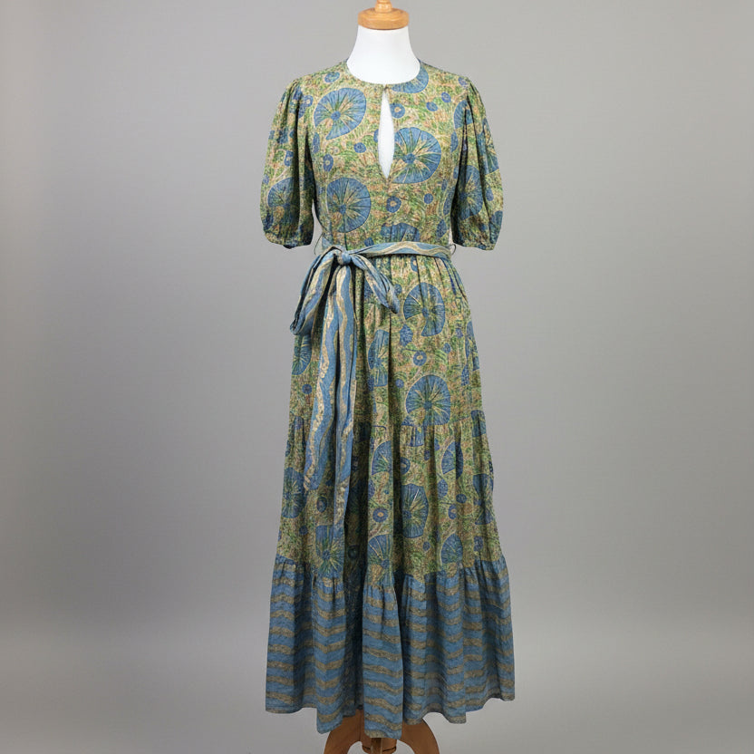 Oliphant light blue and gold floral dress, size XS