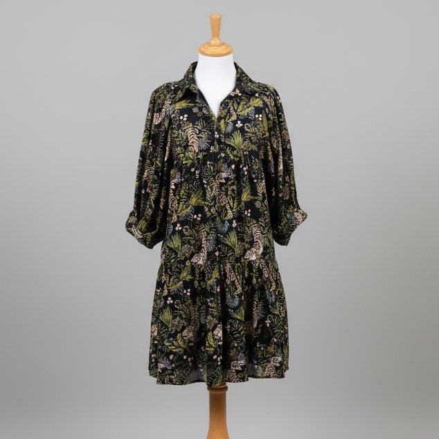 Saule Parc black tropical print dress, size XS