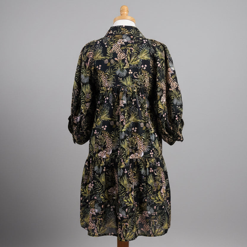 Saule Parc black tropical print dress, size XS