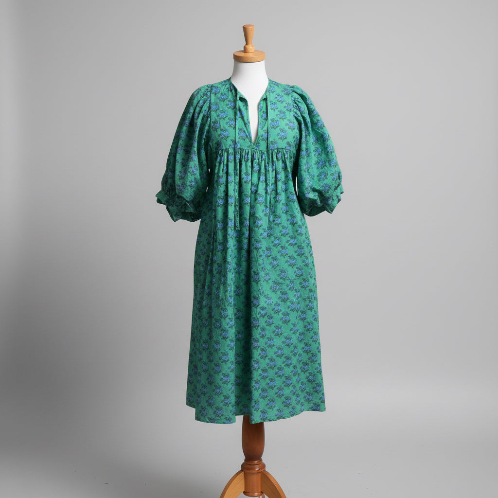 Saule Parc green and blue floral dress, size XS