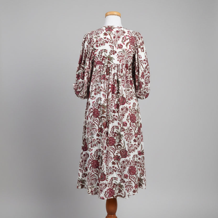 Saule Parc white and burgundy floral dress, size XS