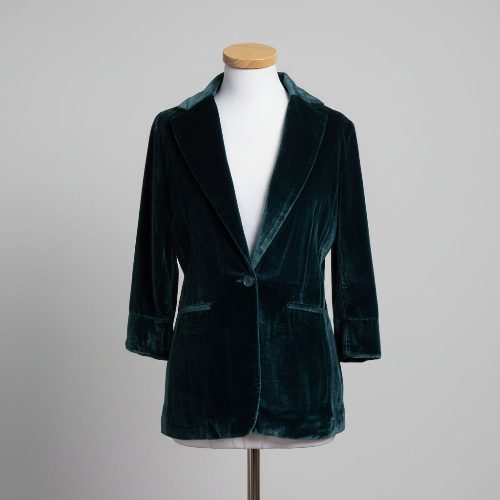 Ecru teal velvet jacket, size XS