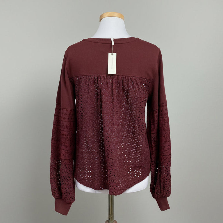 Anthropologie plum top with eyelet, size XS, NEW WITH TAGS!