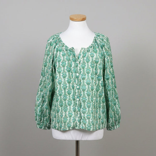 Emerson Fry India Collection green floral blouse, size S
