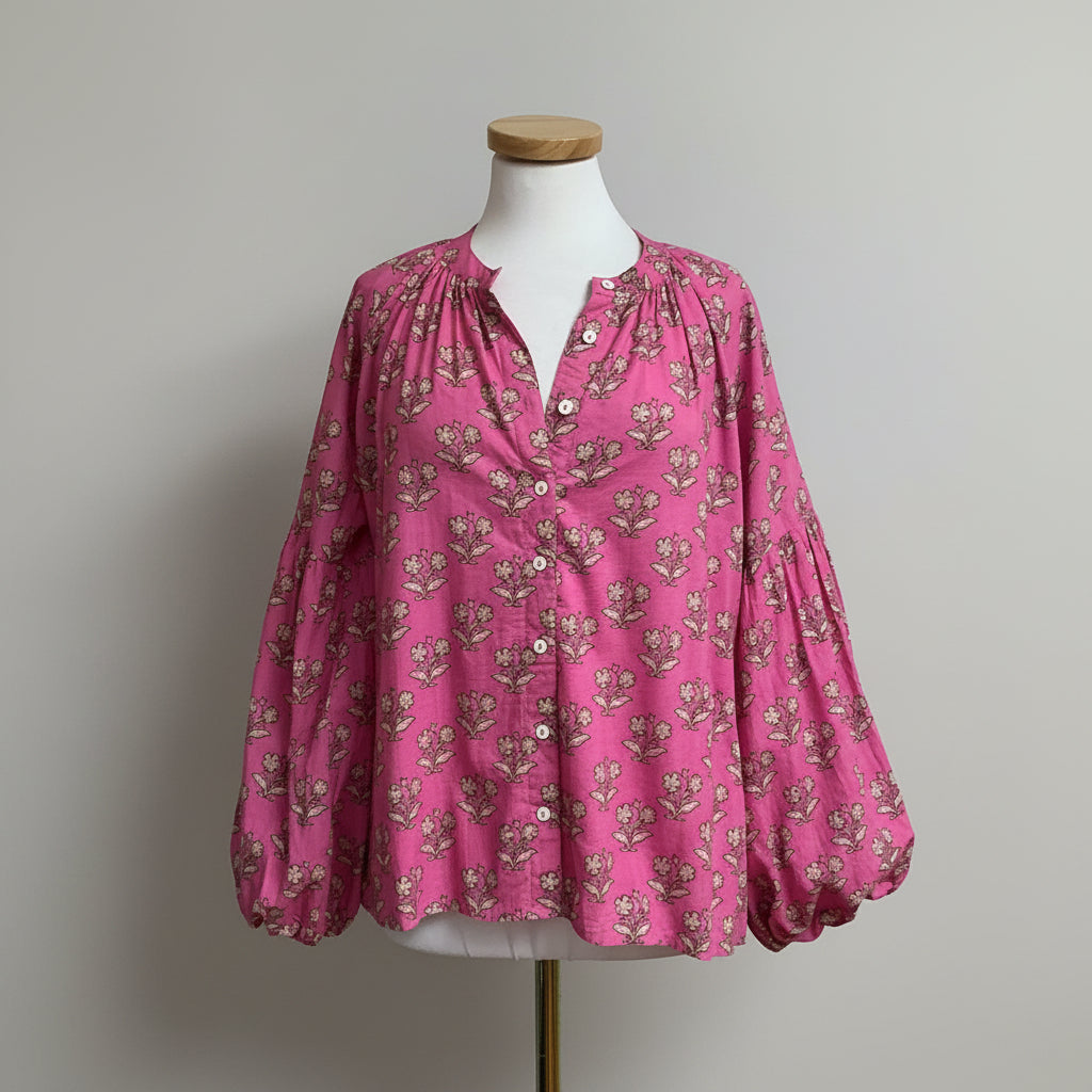 Olivia James the Label pink floral Emory blouse, size S