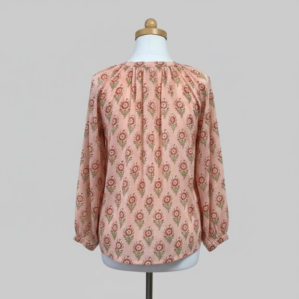 Emerson Fry India Collection peach floral blouse, size S