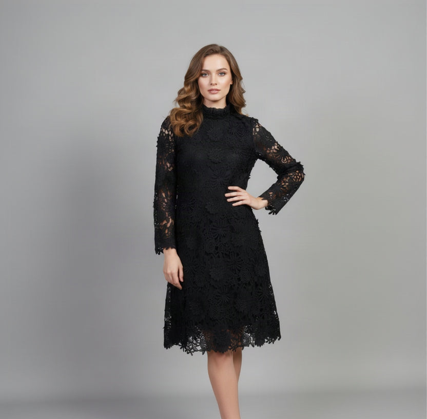 Tuckernuck black guipure lace Daphne dress, size S
