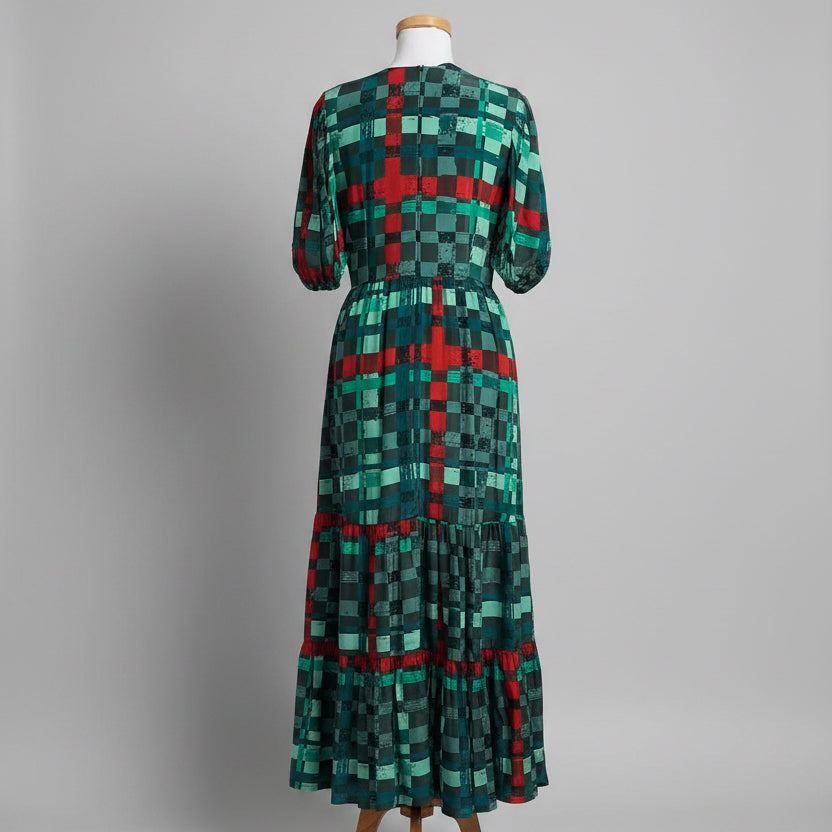 Sheridan French red and green Margot dress with beads, size M