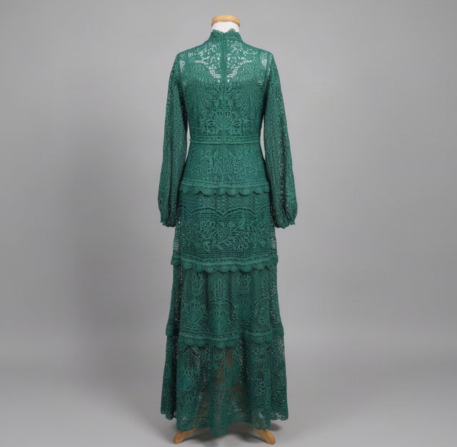 FARM Rio dark green guipure lace dress, size S