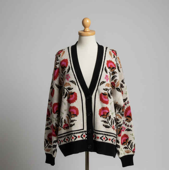 FARM Rio cream floral Palms Paradise sweater, Size M