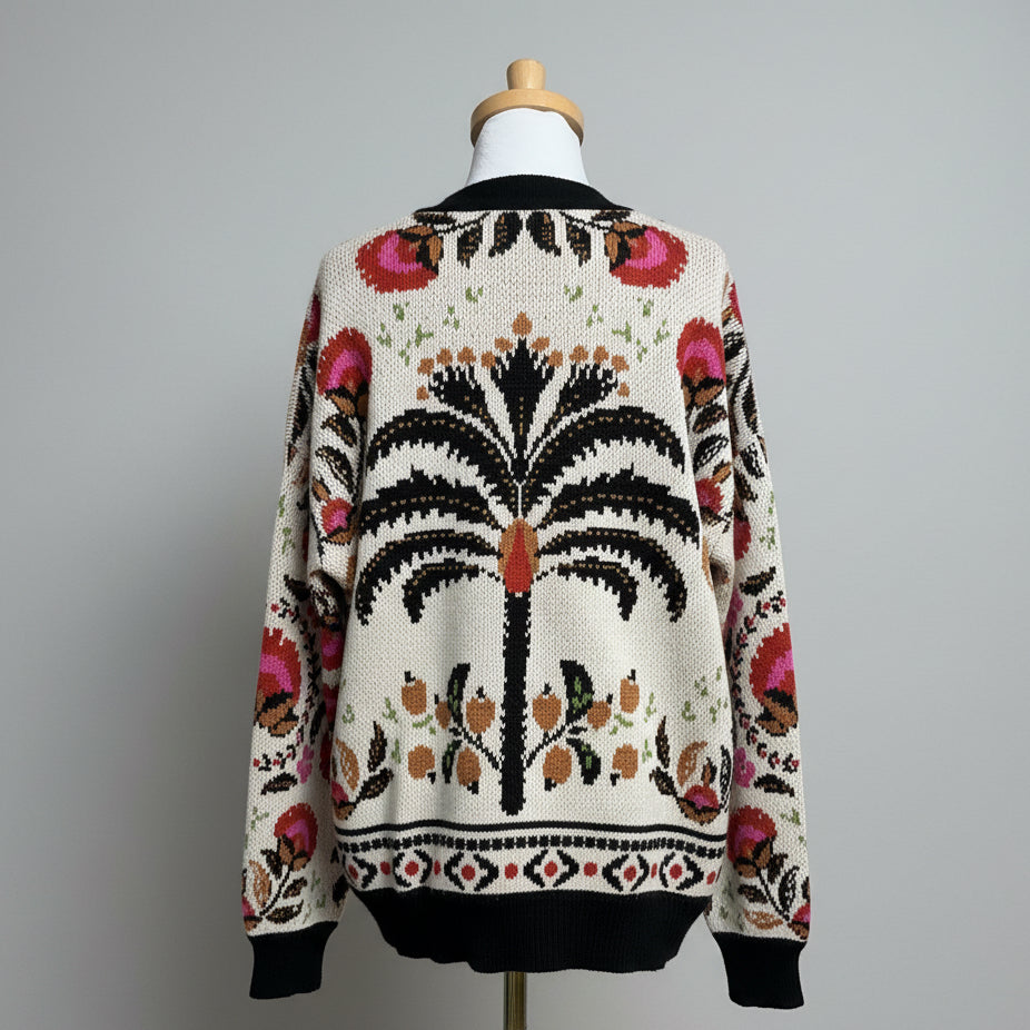FARM Rio cream floral Palms Paradise sweater, Size M